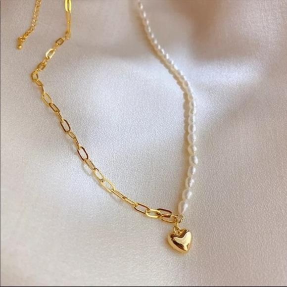 NEW** 18K GOLD ELEGANT LOVE PEARL NECKLACE - Picture 2 of 5